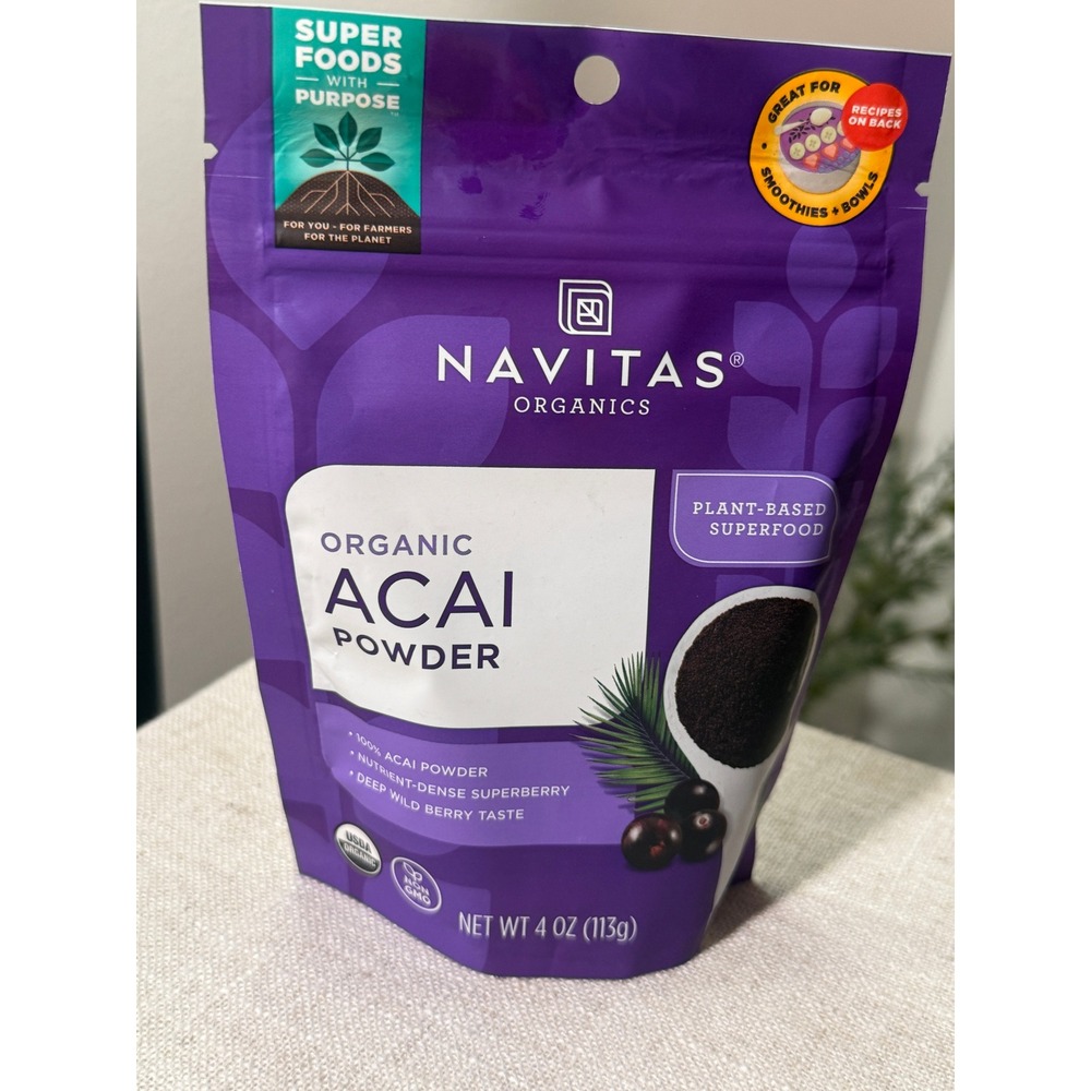 Navitas Organics Acai Powder 4 oz Organic Plant Based Superfood Non-GMO Vegan